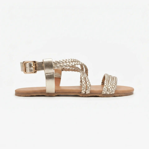 Sandalias de Piel Barefoot Mujer Mustang 56516 Trenza Metal 241 Dorado