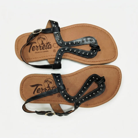 Sandalias Barefoot Mujer Terreta Vaillo Tachas Negro Respetuosas