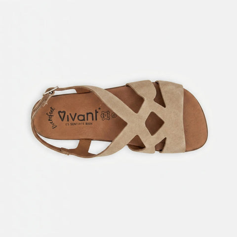 Sandalias Barefoot Mujer Vivant CAOBA Serraje Beige Respetuosas