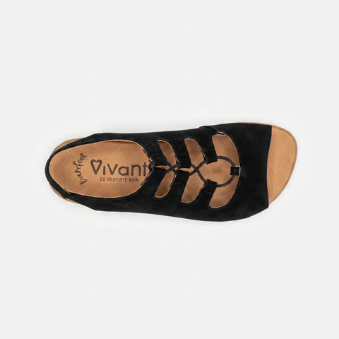 Sandalias Barefoot Mujer Vivant Ebano Serraje Negro Respetuosas