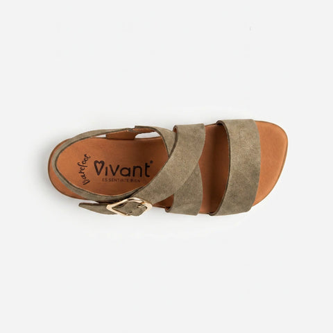 Sandalias Barefoot Mujer Vivant LINO Serraje Kaki Respetuosas