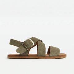 Sandalias Barefoot Mujer Vivant LINO Serraje Kaki Respetuosas