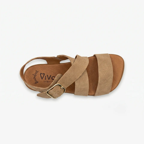 Sandalias Barefoot Mujer Vivant LINO Serraje Camello Respetuosas