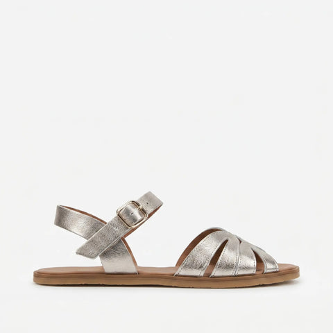 Sandalias Barefoot Mujer Vivant VELVET Metal Platino Respetuosas